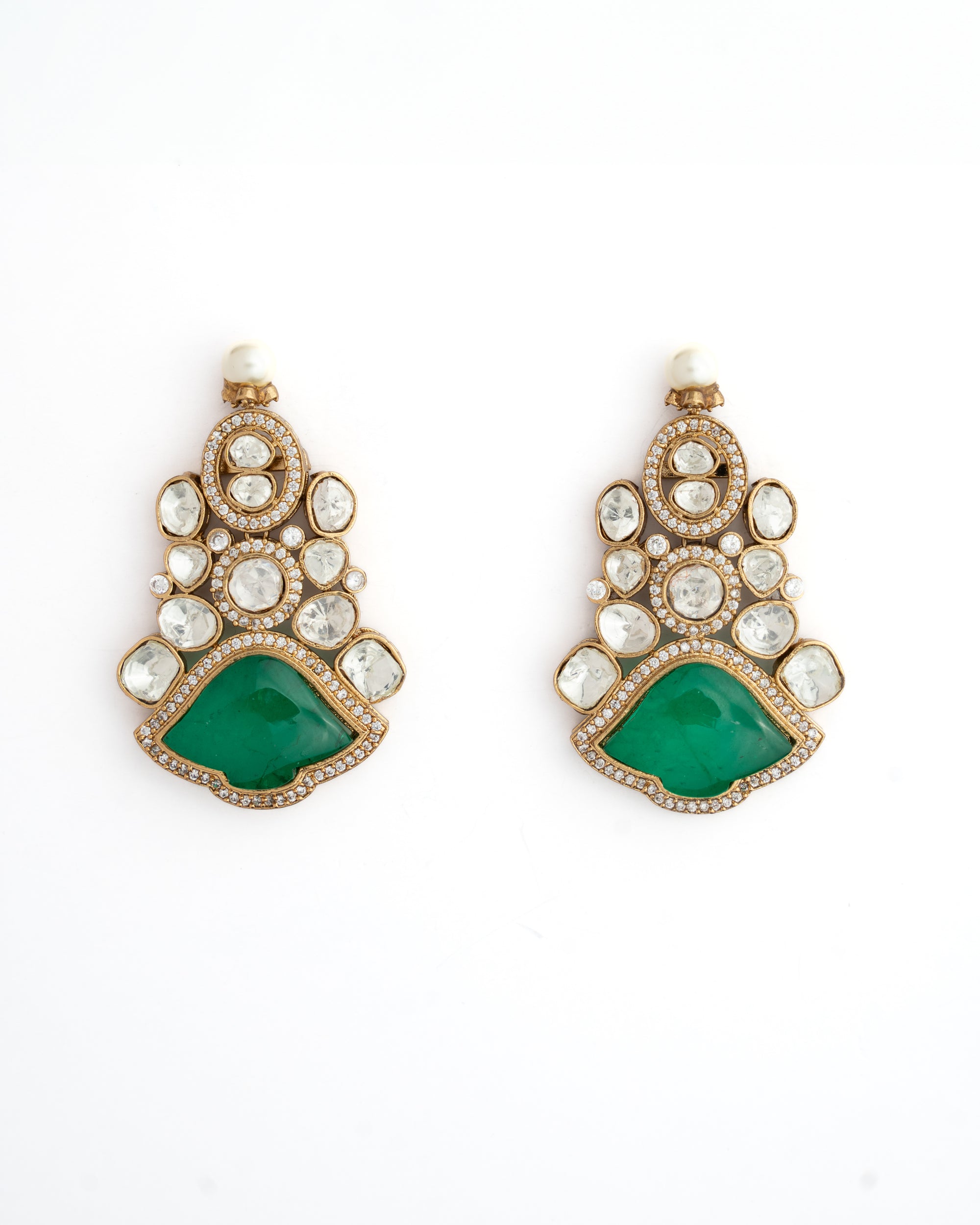 Emerald Elegance Chand Earrings